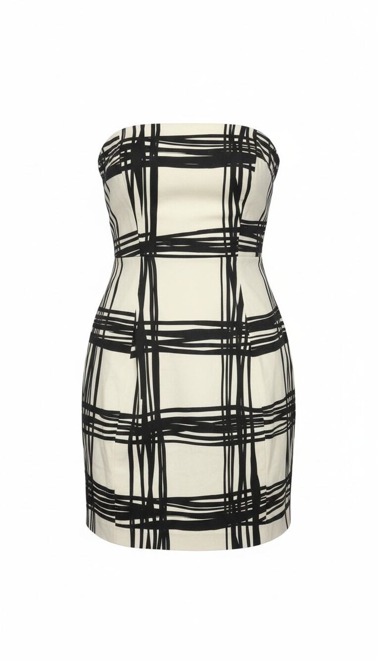 Black & White Abstract Strapless Midi Dress Size 0 Fully Lined Party Dress